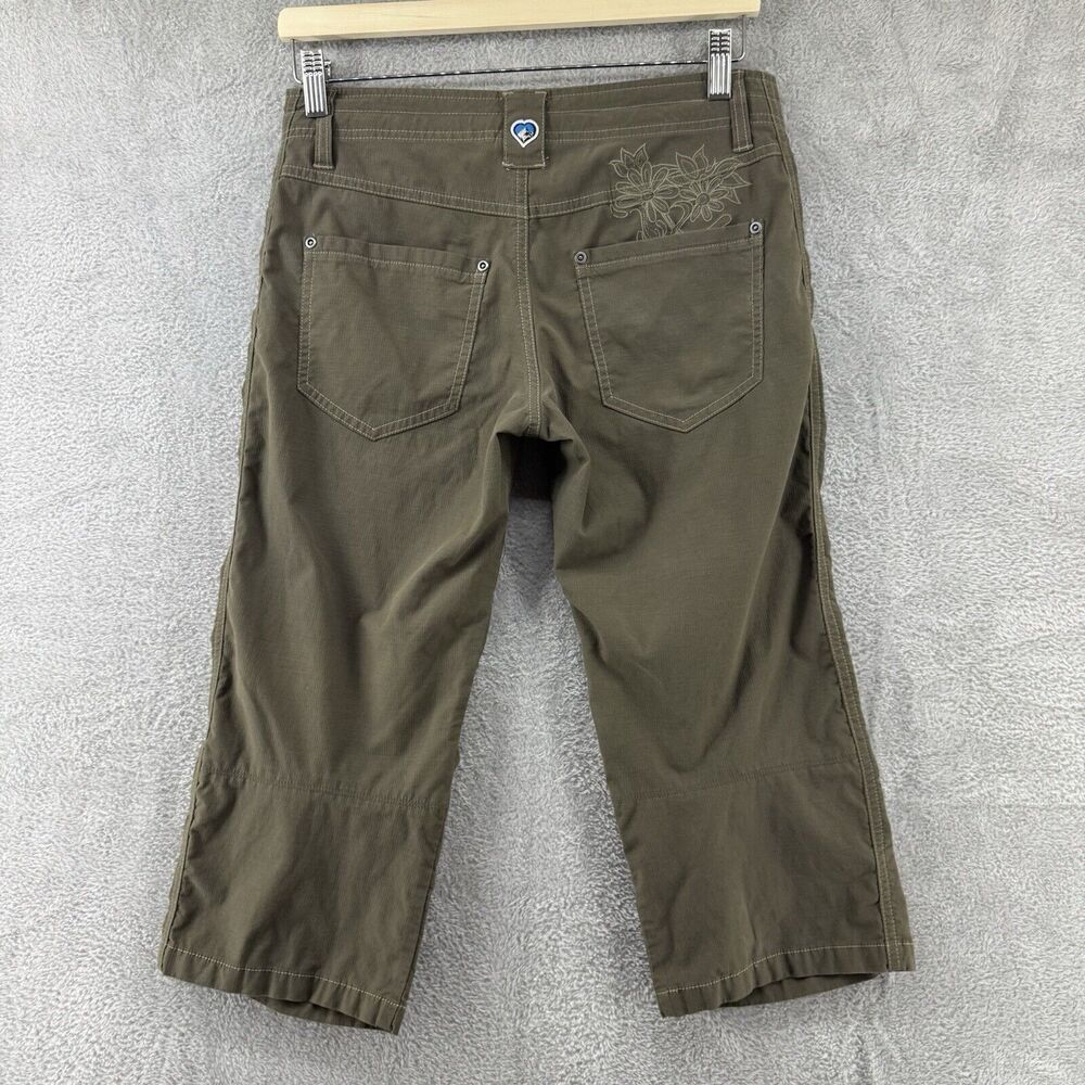 Y2K Kuhl Crop Pants Women 2 Green Pockets Drawstring Low Rise Embroidered - Picture 6 of 16
